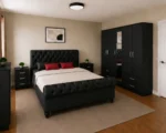 Complete Double Bed Furniture Package - five Door Wardrobe With Four Drawer - Chest of Five Drawers With Two Bed Side Table
