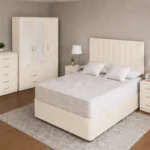 Luxury Master Double Bed Set - three Door Wardrobe With Four Drawer - Chest of Five Drawers With Two Bed Side Table