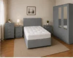 Grey Bedroom Set - 3 Door Wardrobe With Four Drawer - Chest of Five Drawers With Two Bed Side Table - Image 4