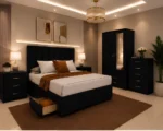 Premium Double Bedroom Collection - Two Door Mirror Wardrobe With Bottom Drawer - Chest of Five Drawers - Two Bedside Tables