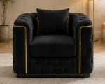 Madrid Black Armchair – Luxury Chesterfield Accent Chair with Gold Accents | UK
