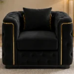 Madrid Black Armchair – Luxury Chesterfield Accent Chair with Gold Accents | UK