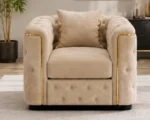 Madrid Beige Armchair – Luxury Chesterfield Accent Chair with Gold Accents | UK