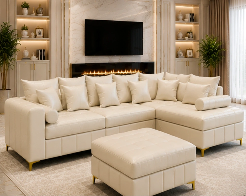 White Leather L-Shape Sofa for Modern Living Rooms Lilly high quality 4 seater sofa - Lilly sofa cream colour sofa - Image 1