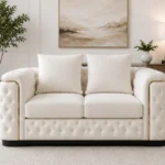 Madrid White 2 Seater Sofa – Luxury Chesterfield Fabric Sofa with Gold Accents | UK