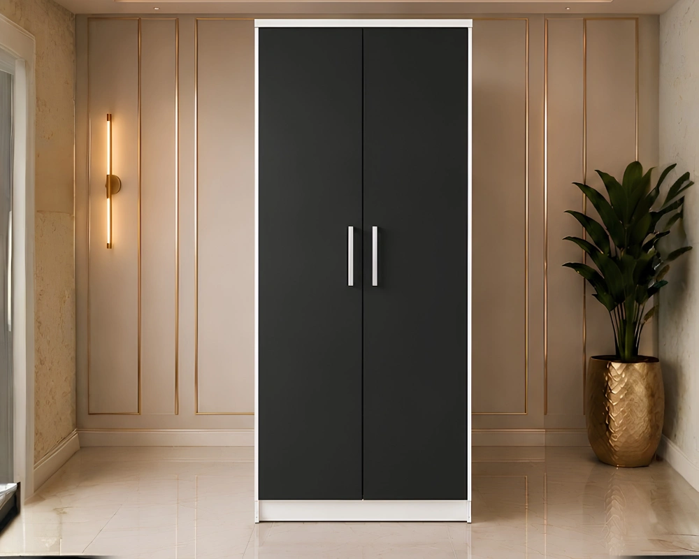 Wooden Closet with Full Length Hanging Space Modern Black 2 Door Wardrobe - Contemporary Bedroom Storage Cabinet - Image 1