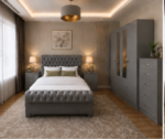 Luxury Bedroom Collection with Four Door Wardrobe With Four Drawer - Chest of Five Drawers With Two Bed Side Table - Image 5
