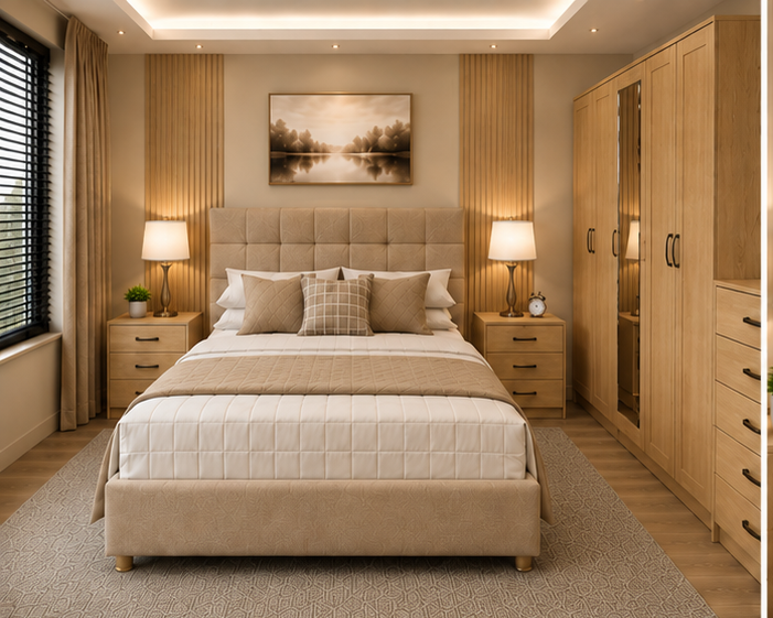 front_view_oak The Comfort Corner - Blush Bloom Bedroom - Image 1