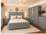 Deluxe Double Bed Bedroom Suite - Five Door Wardrobe With One Long Mirror - Chest of Five Drawers With Two Bed Side Table - Image 2