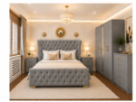 Deluxe Double Bed Bedroom Suite - Five Door Wardrobe With One Long Mirror - Chest of Five Drawers With Two Bed Side Table