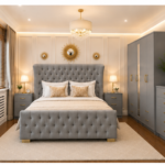Deluxe Double Bed Bedroom Suite - Five Door Wardrobe With One Long Mirror - Chest of Five Drawers With Two Bed Side Table