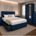 Modern Double Bed Suite - Two Door Mirror Wardrobe With Bottom Drawer - Five Drawer Chest - Two Bedside Tables