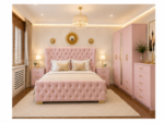 Elegant Double Bed Furniture Collection With Five Door Wardrobe With One Long Mirror - Chest of Five Drawers With Two Bed Side Table