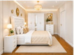 Contemporary Double Bed Set With Five Door Wardrobe With One Long Mirror - Chest of Five Drawers With Two Bed Side Table - Image 3