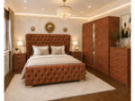Complete Double Bed Furniture Package With Five Door Wardrobe With One Long Mirror - Chest of Five Drawers With Two Bed Side Table - Image 2