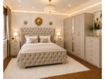 Premium Double Bed Bedroom Set With Five Door Wardrobe With One Long Mirror - Chest of Five Drawers With Two Bed Side Table - Image 3