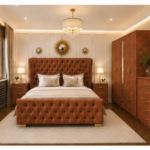 Complete Double Bed Furniture Package With Five Door Wardrobe With One Long Mirror - Chest of Five Drawers With Two Bed Side Table