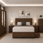 Contemporary Double Bed Package - 4 Door Wardrobe With Two Full Length Mirrors - Four Bottom Drawers - Two Bedside Tables