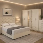 Modern king Bed Furniture Collection - Six Door Wardrobe - Five Drawer Chest - Two Side Tables