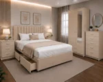 king Complete Beige Bedroom Furniture Collection - Bed, Wardrobe, Chest of Drawers  & Side Tables - Image 5
