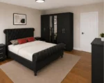 Luxury Sleigh king Bed Furniture Set - Six Door Wardrobe With Four Drawer - Chest of Five Drawers With Two Bed Side Table - Image 2