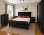 Luxury Sleigh king Bed Furniture Set - Six Door Wardrobe With Four Drawer - Chest of Five Drawers With Two Bed Side Table - Image 3