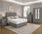 Luxury Grey King Size Bed Furniture Set – Four Door Wardrobe with Four Bottom Drawers – Chest of Five Drawers with Two Bedside Tables - Image 4