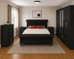 Luxury Sleigh king Bed Furniture Set - Six Door Wardrobe With Four Drawer - Chest of Five Drawers With Two Bed Side Table