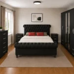 Luxury Sleigh king Bed Furniture Set - Six Door Wardrobe With Four Drawer - Chest of Five Drawers With Two Bed Side Table