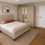 king Bed Bedroom Set - 6 Door Mirror Wardrobe With Bottom Drawers - 5 Drawer Chest - Two Bedside Tables