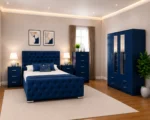 Luxury King Bedroom Interior Furniture Package With Four Door Wardrobe With Two Mirror - Chest of Five Drawers With Two Bed Side Table