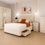 king Bedroom Bundle – Storage Bed Frame – 6 Door Wardrobe – Chest of 5 Drawers – 2 Side Cabinets