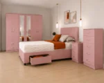 Elegant King Bed Package – Six Door Mirror Wardrobe – Five Drawer Chest – Matching Bedside Tables - Image 4