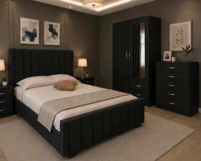 king Bed Furniture Set - Six Door Wardrobe With Four Drawer - Chest of Five Drawers With Two Bed Side Table