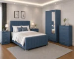 Designer King Size Bedroom Furniture Set - Two Door Wardrobe With One Mirror - Chest of Five Drawers With Two Bed Side Table - Image 5