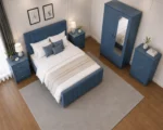 Designer King Size Bedroom Furniture Set - Two Door Wardrobe With One Mirror - Chest of Five Drawers With Two Bed Side Table - Image 3