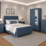 Designer King Size Bedroom Furniture Set - Two Door Wardrobe With One Mirror - Chest of Five Drawers With Two Bed Side Table
