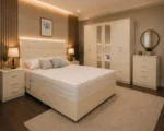 Premium King Bed Furniture Set – Mirrored Six Door Wardrobe – Chest of Five Drawers – Two Bedside Cabinets - Image 3