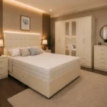 Premium King Bed Furniture Set – Mirrored Six Door Wardrobe – Chest of Five Drawers – Two Bedside Cabinets