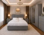 Complete Grey Bedroom Set with Mirrored Wardrobe, 6 Bedside Tables & 5 Drawer Chest - Image 2