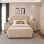 Minimalist King Size Bed Set with Two Door Wardrobe With One Mirror - Chest of Five Drawers With Two Bed Side Table