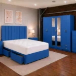 Royal Blue Bedroom Furniture Set – King Size Bed & Matching Storage
