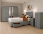 Modern King Grey Bedroom Set - Six Door Wardrobe With Full Length Mirrors - Five Drawer Chest - Two Bedside Tables - Image 2
