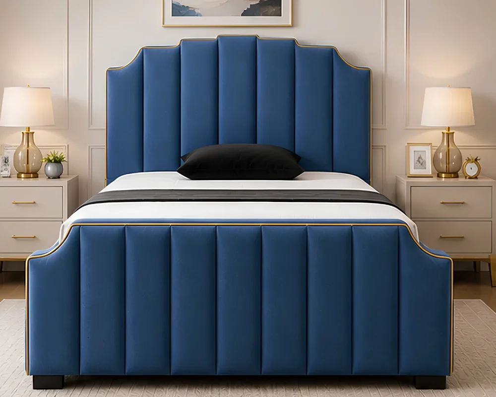 Azure Dream Bed Designer Sky Blue Arizona Double Bed 160x200 cm -Premium Frame with mattress - Image 1