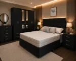 Elegant King Size Bedroom Set – Double Storage Bed – Six Door Mirror Wardrobe – 5 Drawer Chest – Two Bedside Tables
