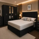 Elegant King Size Bedroom Set – Double Storage Bed – Six Door Mirror Wardrobe – 5 Drawer Chest – Two Bedside Tables