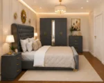 Master Bedroom King Bed Set With Five Door Wardrobe With One Long Mirror - Chest of Five Drawers With Two Bed Side Table - Image 3