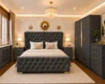 Master Bedroom King Bed Set With Five Door Wardrobe With One Long Mirror - Chest of Five Drawers With Two Bed Side Table