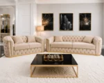 Luxury Cream 3+2 Seater Chesterfield Sofa Set with Gold Trim - Image 6