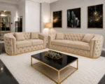 Luxury Cream 3+2 Seater Chesterfield Sofa Set with Gold Trim